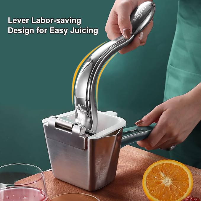 SUCCFLY Lemon Squeezer Stainless Steel, Heavy Duty hand Citrus Fruit Juicer | Ergonomic Curved Handle, Efficient Juicing, Large Capacity, Dishwasher Safe, Manual Juicer for Lime Orange, 5 Year Warranty - Image 3