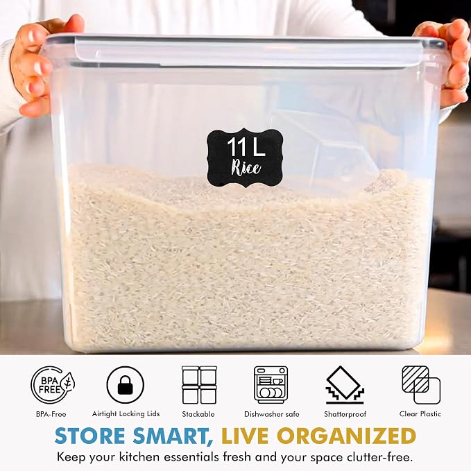 Shazo 2 PC (11L | 372 oz) Flour Sugar Storage Containers with Easy Carry Handle - Plastic Extra Large Food Storage Containers with Lids for Rice Cereal, BPA Free & Airtight Kitchen Pantry Organization - Image 7