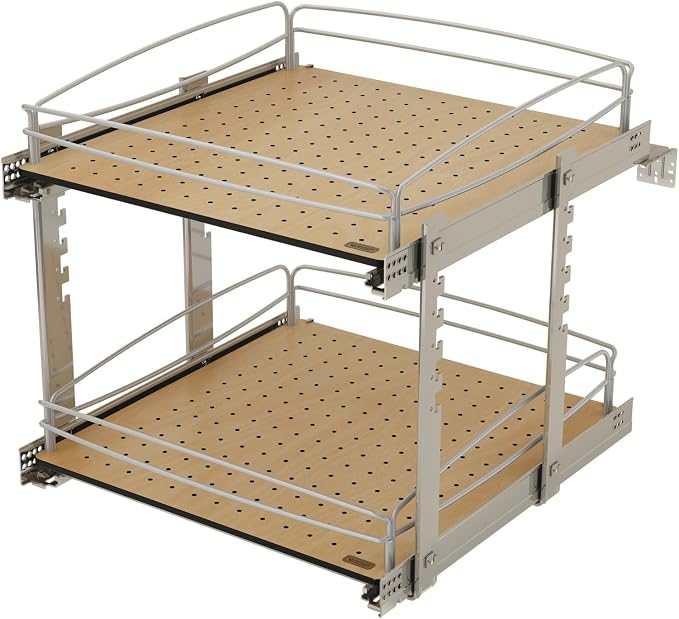 Rev-A-Shelf 2 Tier Pull Out Kitchen Cabinet Storage Organizer with Solid Bottom & Undermount Soft-Close Full Extension Slides, Min Opening Width of 20", 54BK-21SC-2-1 by Rev-A-Shelf