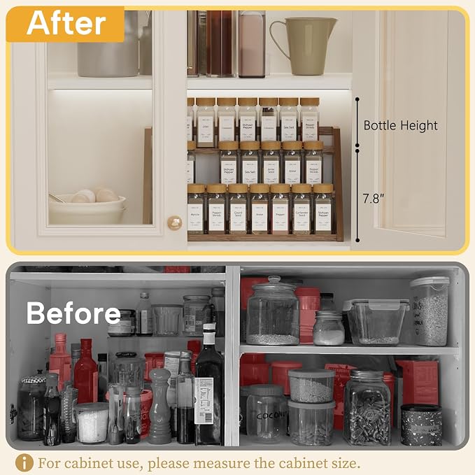 Bamboo Spice Rack Organizer -3-Tier Spice Rack for Countertop,Cabinet Spice Rack Organizer for 24 Spice Jars(4oz)，Step Shelf (Walnut) - Image 4