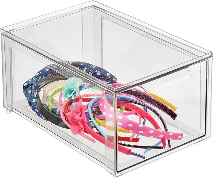 mDesign Plastic Stackable Bathroom Storage with Pull Out Bin Organizer Drawer for Cabinet, Vanity, Shelf, Cupboard, Cabinet, or Closet Organization - Lumiere Collection - 4 Pack - Clear - Image 7