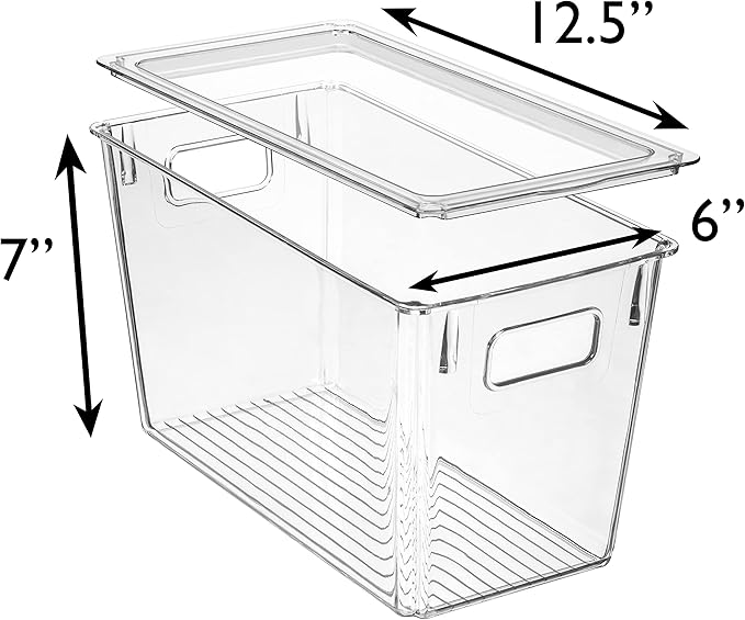 ClearSpace Modern Plastic Storage Bins with Lids Perfect Kitchen Organization or Pantry Fridge Organizer, 8 Pack, Transparent, Rectangular, 12.5" x 6" x 7", 9L Capacity, 8 Compartments - Image 6