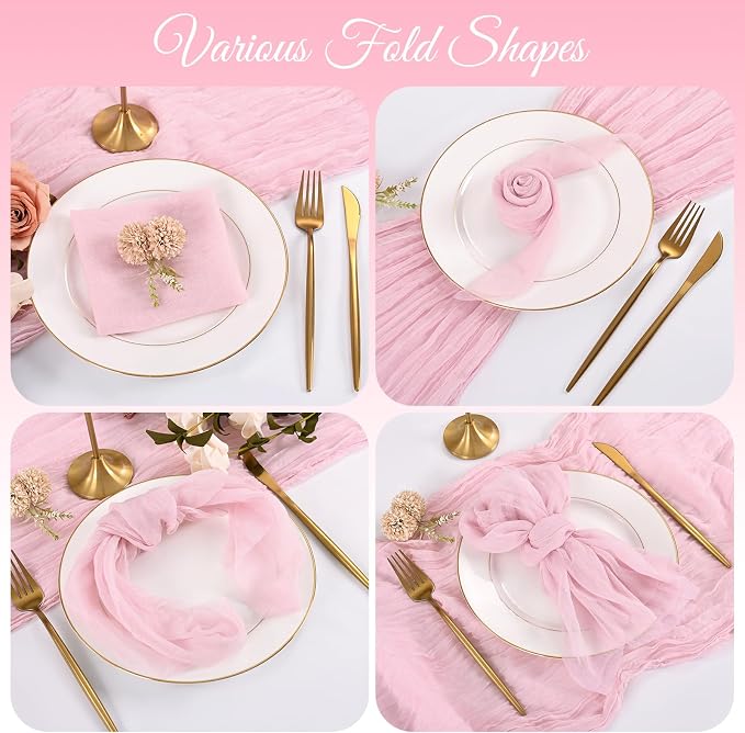 50 Pack Pink Cloth Napkins 20x20 Inch Cheesecloth Napkins | Elegant Cloth Napkins for Table, Washable Rustic Boho Gauze Napkins, for Wedding Party Bridal Baby Shower Dinner Table Decor - Image 5