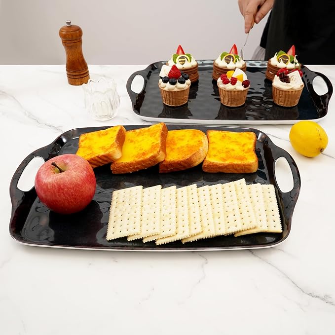 TP Melamine Serving Trays with Handles, 17” x 12”, Set of 2, Retro Black | Rectangular Trays, Serving platters for Food and Meat, Dishwasher Safe, Lightweight, Break-resistant - Image 5