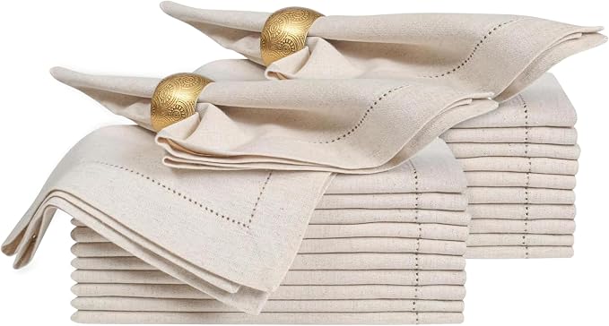 Linen Flax Cotton Cloth Napkins 18x18 Set of 24 | Natural Hemstitched Corners – Machine washable Fabric Napkins for Dinner, Weddings, Baby Showers & Everyday Table Settings by BeddingCraft