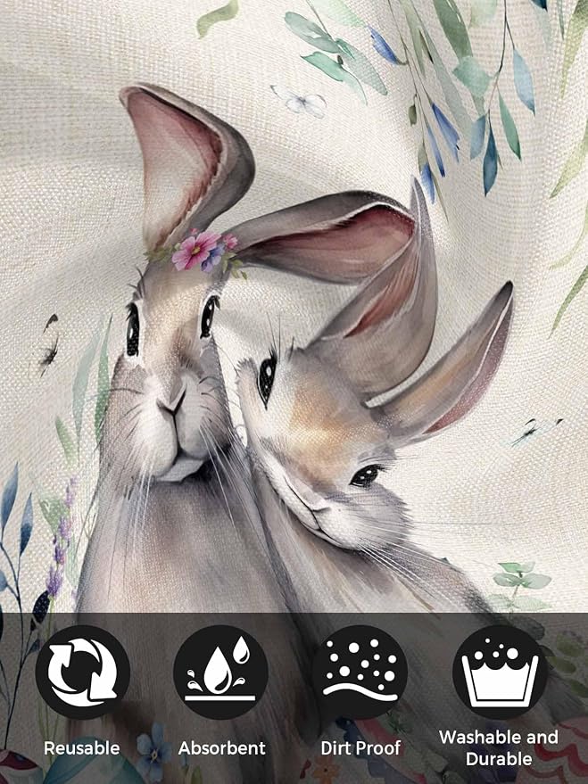 Dinner Cloth Napkins Set of 8, Spring Easter Washable Cocktail Cloth Napkins 20 x 20 Inch, Rustic Bunny Eggs Eucalyptus Leaves Botanical Reusable Table Napkins for Wedding Holiday Party - Image 9