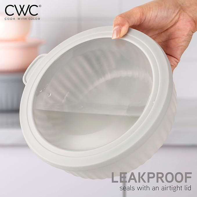 COOK WITH COLOR Prep Bowls with Lids- Wide and Deep Nesting Plastic Small Mixing Bowl Set with Lids, 8 Piece Set - Wide Bowls, Grey/Pink - Image 6