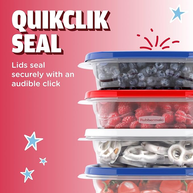 Rubbermaid TakeAlongs Special-Edition Americana 22-Piece Set of Food Storage Containers with Lids, Including Party Platter and Pitcher, QuikClik Seal, BPA-Free - Image 3