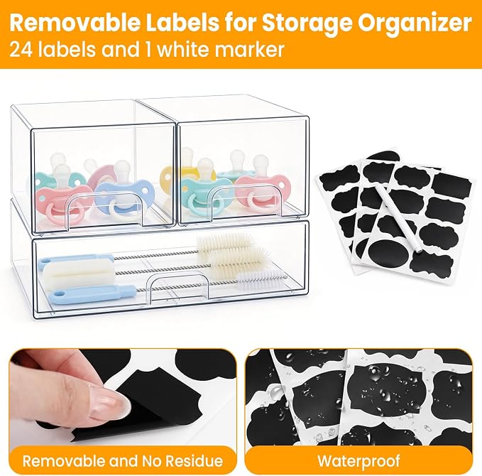 Bottle Storage Organizer Baby, Clear Stackable Storage Drawers Set for Baby Bottle, Beauty Supplies Storage, Ideal for Countertop, Vanity, Bathroom, Cabinet, Pantry Organization (7.9"H, 3 Pack) - Image 5