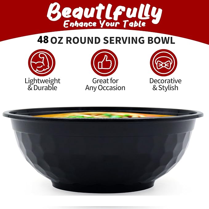150 Pcs Stackable Meal Prep Bowl Containers, Food Takeout Bowls Reusable,Black Disposable Meal Prep Bowls With Lids. (48oz-Black) - Image 3