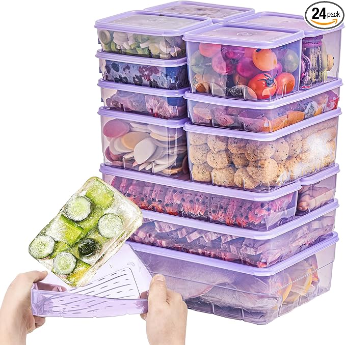 Freezer Containers for Food Storage 24pcs - Soup with Lids Safe - Twist Release - Flexible Frozen Design - BPA Free by thxSoyoon