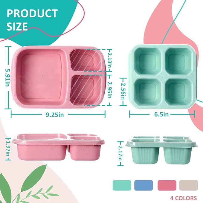 Yaomiao 16 Pack Bento Lunch Box 3 and 4 Compartment Wheat Straw Meal Prep Containers Divided Snack Containers Plastic Reusable Food Storage with Transparent Lids for Work Travel Picnic - Image 2