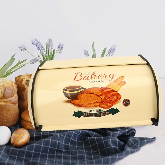 Topyond Vintage Bread Box, Metal for Kitchen Countertop | Rustic Bread Holder with Roll Top Lid, Farmhouse Bread Storage Bin, Stainless Steel Breadbox for Homemade Bread - Image 6
