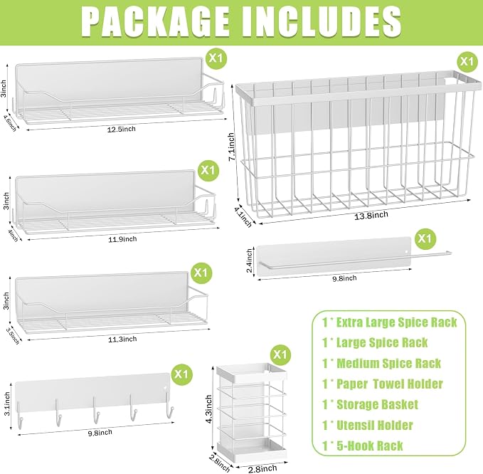Magnetic Spice Rack for Refrigerator, 7 Pack Magnetic Fridge Shelf for Kitchen Organization Storage, Moveable Spice Organizer W/Paper Towel Holder, Utensil Caddy, Cutting Board Rack (White) - Image 2