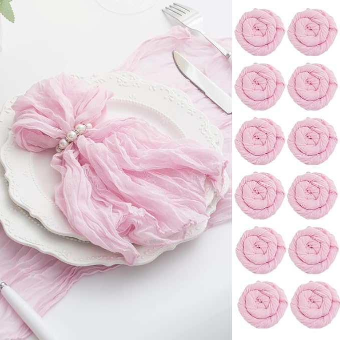 60 Pack Light Pink Cloth Napkins 21x21 Inches Light Pink Cheesecloth Napkins Set of 60 Washable Dinner Table Napkins for Wedding Summer Bridal Baby Shower Rustic Boho Cotton Gauze Party Table Decor by FoliafeelHome