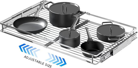 SUZLON Expandable Pull Out Cabinet Organizer,23~39.8" W x 22.5" D Heavy Duty Slide Out Shelves Adjustable Height Cabinet Pull Out Shelves,Expandable Width Spice Rack Organizer for Kitchen Cabinet by Suzlon