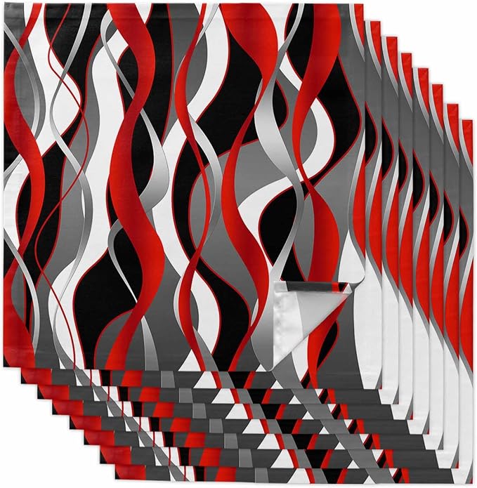 Red Ombre Cloth Napkins Set of 8, Black White Grey Abstract Wavy Line Dinner Napkins Cloth Washable, Cocktail Napkins Reusable for Wedding, Party, Birthday (20"x20") by Unknown