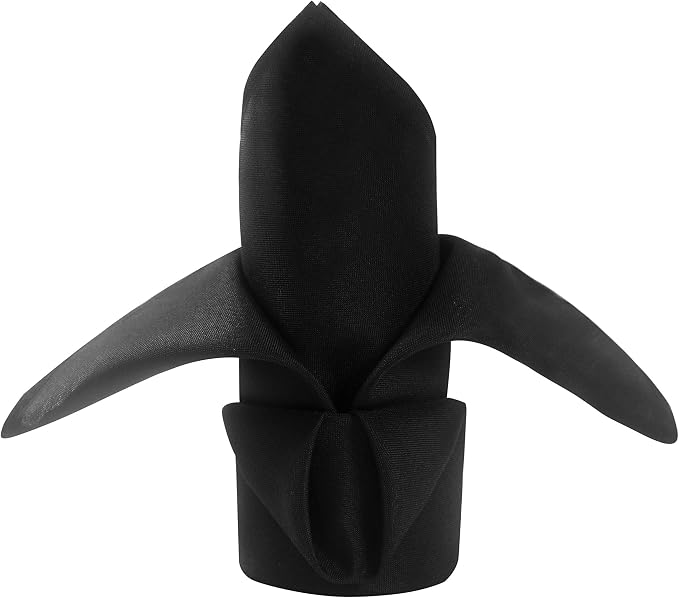 50pcs Polyester Cloth Napkins - 20 x 20 inch Black Dinner Washable Napkins with Hemmed Edges for Restaurant/Wedding/Hotel(50,Black) by Ascoza