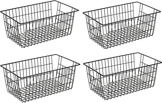 SANNO Large Freezer Baskets Metal Storage Organizer Bin Basket Wire Storage Basket for Kitchen Pantry Bathroom Large Metal Farmhouse Food Fruit Produce Organizer Bins,black,4 by SANNO