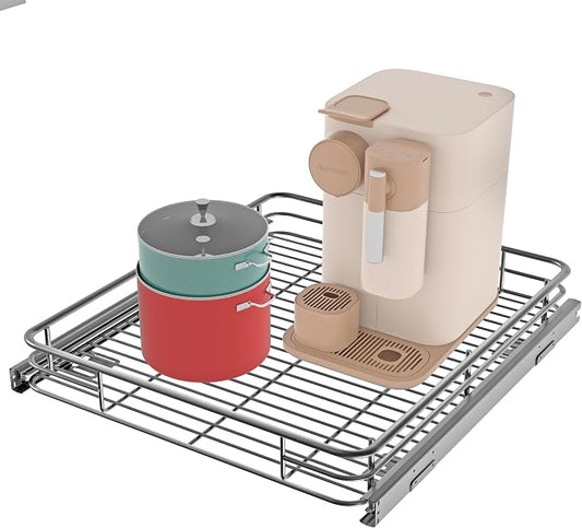 Pull Out Cabinet Organizer 20" W x 21" D, Chrome | Slide Out Shelves for Kitchen Cabinet, 100 lbs Capacity, Smooth Ball-Bearing Glides, Heavy-Gauge Steel Wire, Fits 21" Opening by JOWBOOW