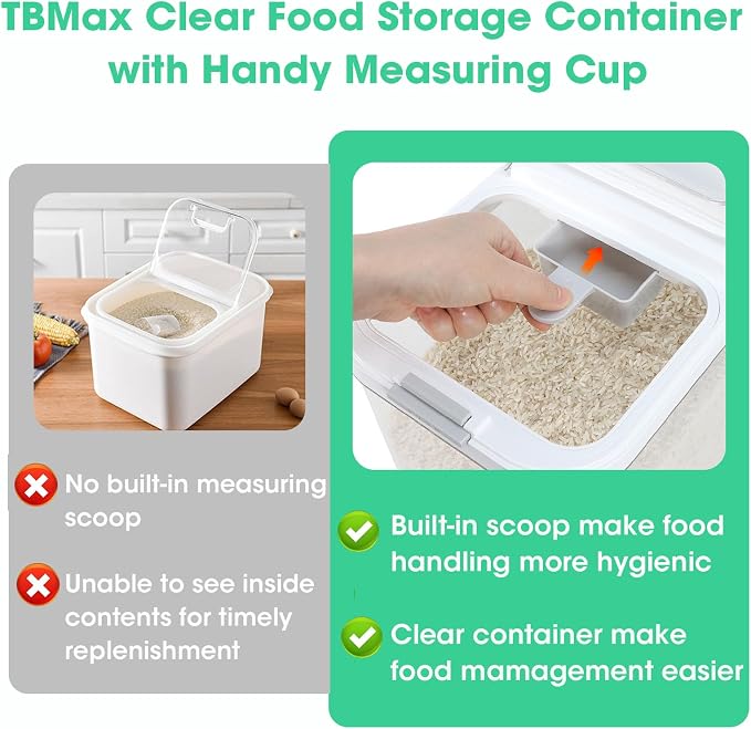 TBMax Rice Flour Storage Container with Automatic Flip-up Lid 25 Lbs | 12.68 Qt, Tall and Narrow Food Storage Flour Bin for Kitchen Pantry Organization, Pet Dog Cat Food Storage Container - Image 6