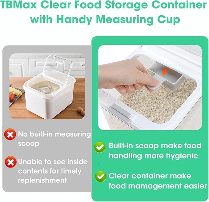 TBMax Rice Flour Storage Container with Automatic Flip-up Lid 13 Lbs | 6.5 Qt, Short and Narrow Food Storage Flour Bin for Kitchen Drwer Organization, Pet Dog Cat Food Storage Container - Image 7