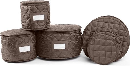 Covermates Keepsakes Dish Storage Set – Padded China & Dinnerware Storage Cases with Dividers, Cup & Stemware Storage, Quilted Polyester Protection, ID Window, Bronze by Covermates
