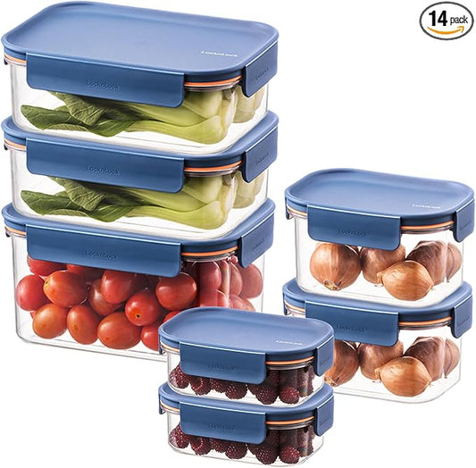 LocknLock Tritan Plastic Bisfree Modular Plus Food Storage Container Set,14 set (7 containers & 7 Lids)- Navy by LocknLock