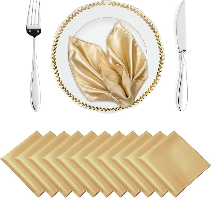 MDS® Pack of 200 Satin Napkins 12 x 12 Inch, Soft Silky Reusable Cloth Dinner Table Napkins for Wedding Décor, Reception, Birthday, Parties, Banquets, Catering, Restaurants & Hotel - Champagne Gold by MDS