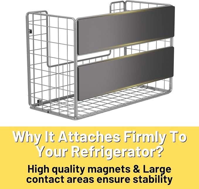 Magnetic Fridge Shelf, Fruit Potato & Onion Storage Bins, Pantry Organizers, Large Container Basket for Refrigerator, Kitchen Counter, Cabinet (1, Silver) - Image 3