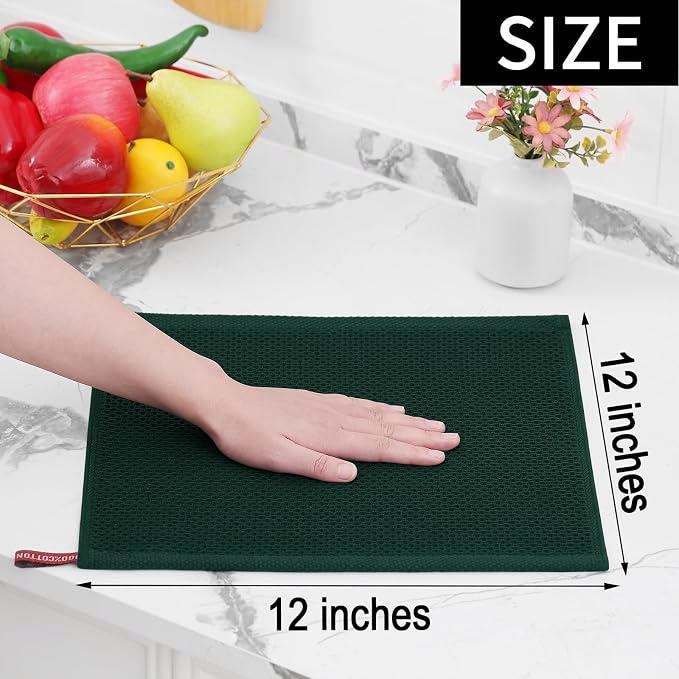 Homaxy 100% Cotton Waffle Weave Kitchen Dish Cloths, 9-Pack, Blackish Green | Ultra Soft Absorbent Dish Towels, Quick Drying Dish Rags with Hanging Loop, 12 x 12 Inches - Image 5