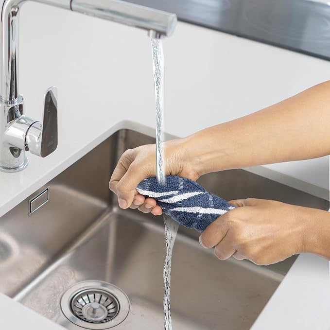 Urban Villa Kitchen Towels Cotton Dish Towels 12”x12” (Set of 6) Blue White - Image 7