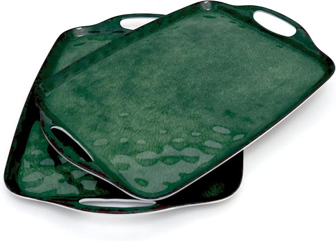 TP Melamine Serving Trays with Handles, 17” x 12”, Set of 2, Retro Green | Rectangular Trays, Serving Platters for Food and Meat, Dishwasher Safe, Lightweight, Break-resistant by TastePrime