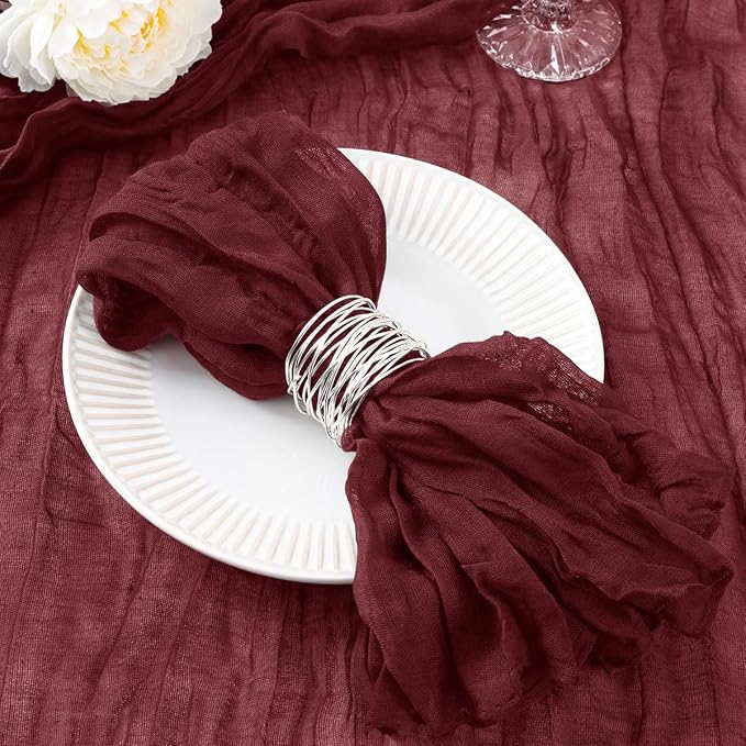 DeZerlor Burgundy Washable Cheesecloth Napkins Set of 50 for Wedding Party | Reusable Cloth Napkins Bulk, for Bridal Baby Shower Dinner Cocktail Birthday Home, 21x21 Inches by DeZerlor