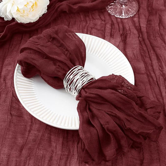 DeZerlor Burgundy Washable Cheesecloth Napkins Set of 12 for Wedding Party | Reusable Cloth Napkins Bulk, for Bridal Baby Shower Dinner Cocktail Birthday Home, 21x21 Inches by DeZerlor