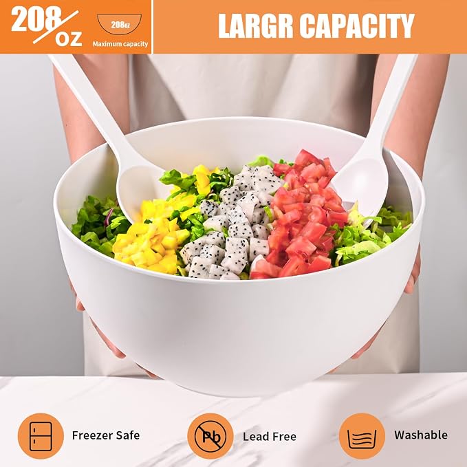 LOVYANXUE Salad Bowl with Lid, 12" Extra Large Bamboo Fiber Salad Bowl with Servers Set for Kitchen, Nature Bamboo Mixing and Serving Bowl with Lid, Spoon and Fork for Fruits,Salads and Vegetables - Image 4
