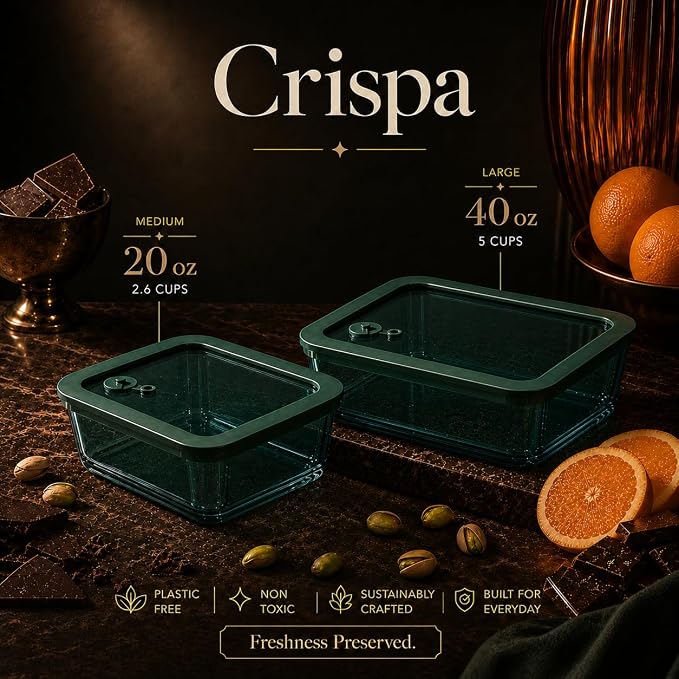 Crispa 8-Piece Teal Square Glass Food Storage Containers with Silicone Glass Lids – 100% Plastic-Free (2x 40oz, 2x 20oz) – Leakproof, Airtight, Freezer, Microwave and Dishwasher Safe - Image 9