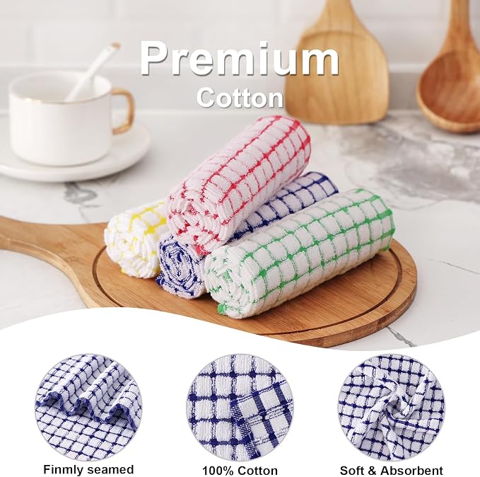 Kitinjoy Cotton 16 Pack Terry Kitchen Dish Cloths, Mixed Color | 12 x 12 Inches Super Soft and Absorbent Dish Rags, Quick Drying Dish towels for Washing Dishes - Image 2