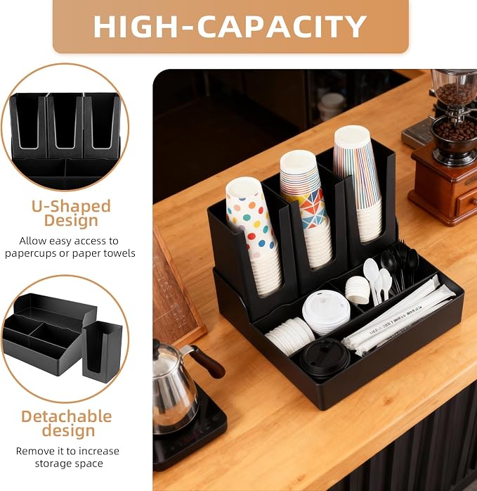 Commercial Cup and Lid Holder with Straw Organizer,Disposable Coffee Cup Condiment Dispenser for Countertop Org, Coffee Bar, Beverage Cup, Kitchen, Breakroom (Combination Cup Holder) - Image 6