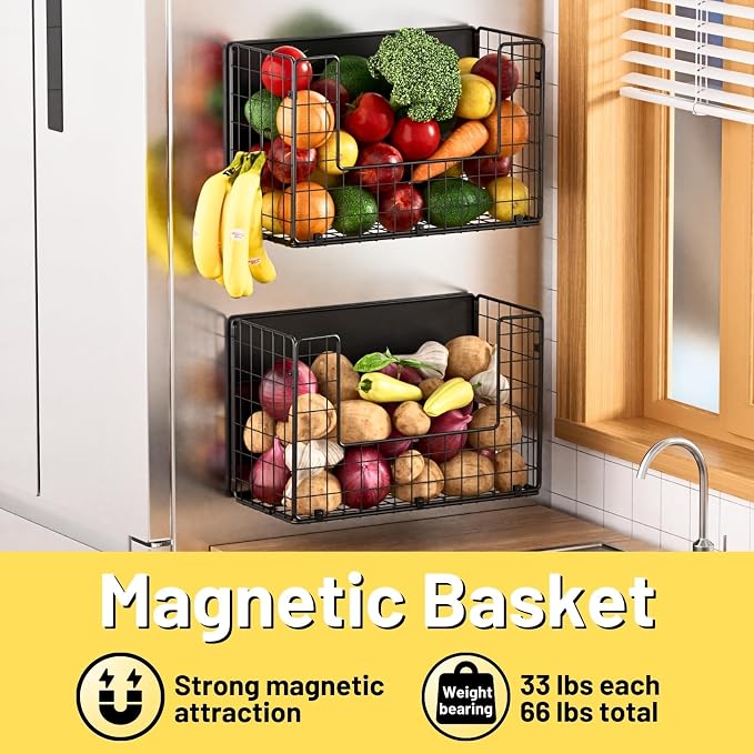 Magnetic Shelf for Fridge , Fruit Potato & Onion Storage Bins, Pantry Organizers & Storage, Large Container Magnetic Basket for Refrigerator, Kitchen Counter, Cabinet, Magnetic Fridge Organizer - Image 2