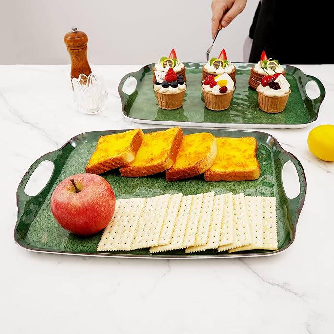 TP Melamine Serving Trays with Handles, 19" x 12", Set of 2, Retro Green | Large Rectangular Trays, Serving platters, Turkey and Party Serving, Lightweight, Break-resistant - Image 7