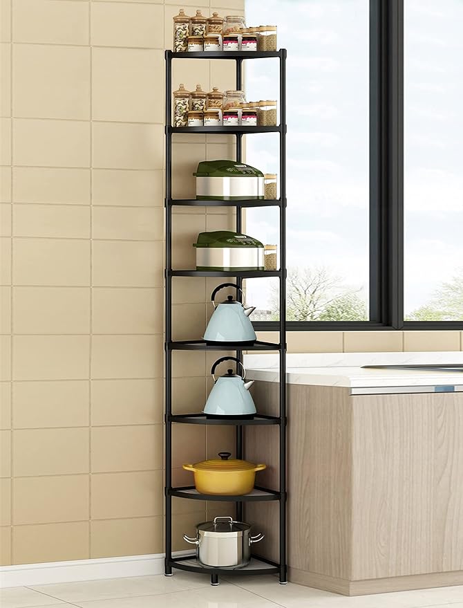 Kitchen Corner Shelf Rack, Multi-layer Pot Rack Storage Organizer Metal Shelves Holder (8 Tier) - Image 4