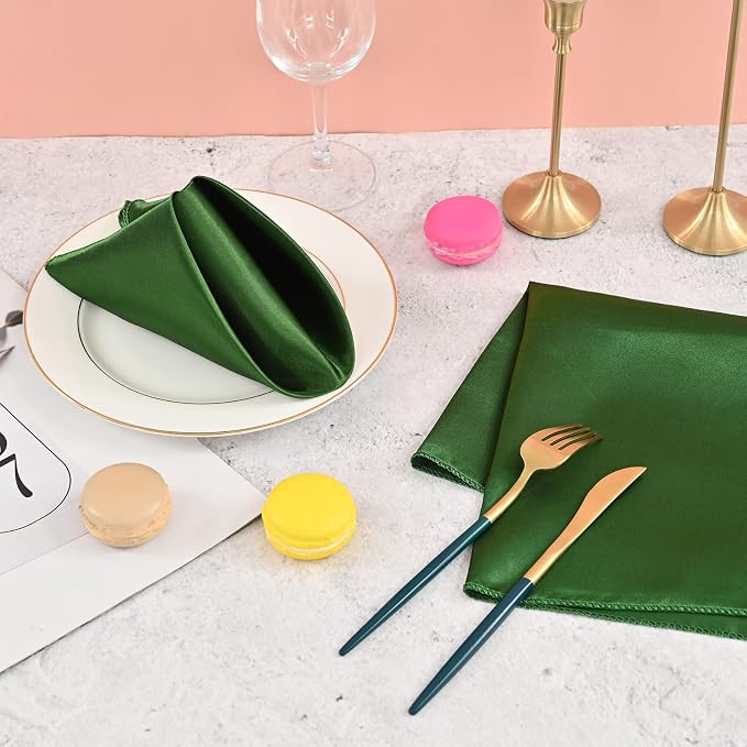 50 PCS Green Square Satin Cloth Napkins, 20 X 20 Inch | Soft Smooth, Washable Reusable, Silk Dinner Table Napkins Bulk, for Weddings Parties Banquets Dining and Restaurants - Image 7