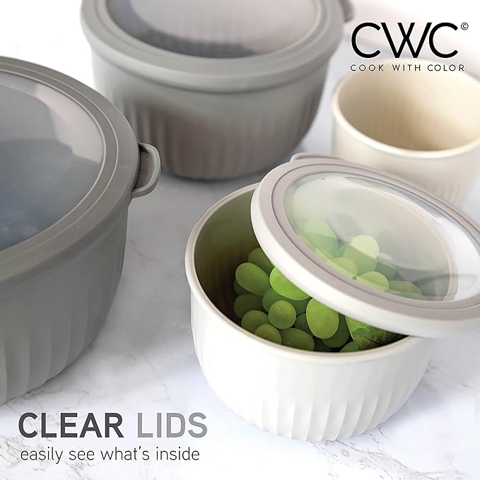 COOK WITH COLOR Prep Bowls with Lids- Wide and Deep Nesting Plastic Small Mixing Bowl Set with Lids, 8 Piece Set - Deep Bowls, Gray - Image 4