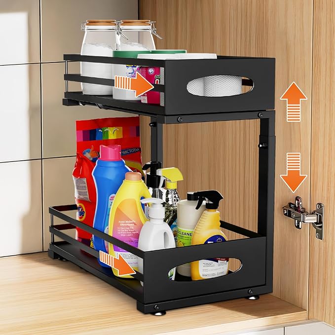Under Sink Organizer, Slide Sink Steel Shelf Cabinet Storage Shelves, Height Adjustable Under Sink Organizers and Storage, 2 Tier Pull Out Drawer Cabinet Organizer for Kitchen Bathroom by Unknown