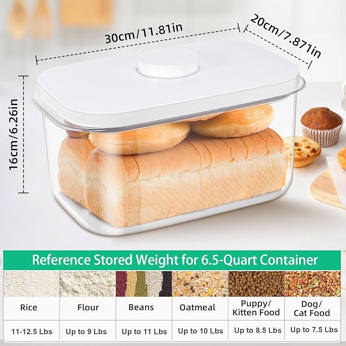 Large Bread Box with Easy-Carrying Handles for Kitchen Countertop, 6.5 Qt Rice Flour Container with Pop Up Lid & Hanging Hooks for Cleaner Use, Airtight Food Storage Bin for Kitchen Organization - Image 3