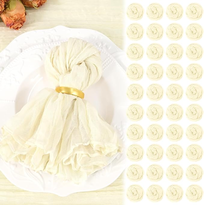 100 Pack Beige Cheesecloth Napkins 20"x20" Boho Washable Cloth Napkins Set of 100 Wrinkled Cheese Cloth Napkins Gauze Dinner Table Napkin for Wedding Party Baby Shower Birthday Decor by Showgeous