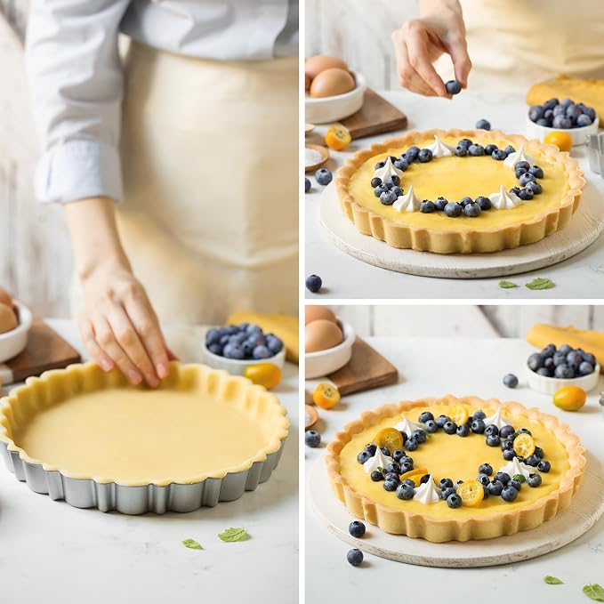 Decora 0075052 Non-Stick Steel Round Design Tart Pan 9.84" Diameter x 1.18" High with Loose Removable Bottom, for Easy Demolding, Professional Design Registered, Patented - Image 3