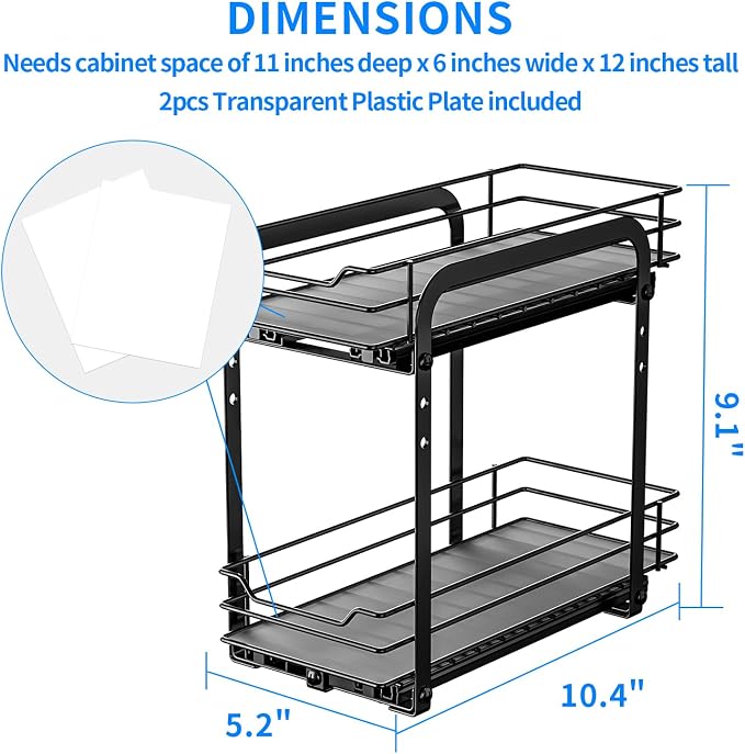 RCHYFEED 2 Tier Pull Out Spice Rack for Inside Cabinets,5.5" Wx10.5 Dx9.5 H | Height Adjustable Spice Cabinet Organizer Heavy Duty Metal Pull Out Spice Rack Vertical Spice Shelf for Cabinets & Pantry - Image 6