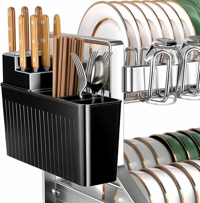 Fandian Dish Drying Rack 2 Tier Dish Racks for Kitchen Counter and Sink, Large Dish Drying Rack with Drainboard & Utensil Holders Stainless Steel Dish Drainers Kitchen Organization and Storage - Image 5